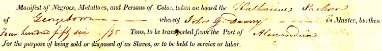 Slave Manifest Georgetown Slavery Aechive