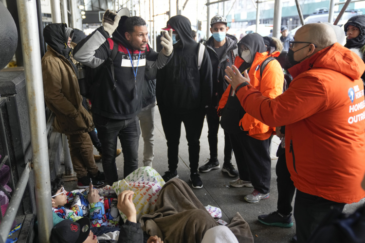Without reservations: migrants in New York being asked to leave their temporary hotel digs this year. AP