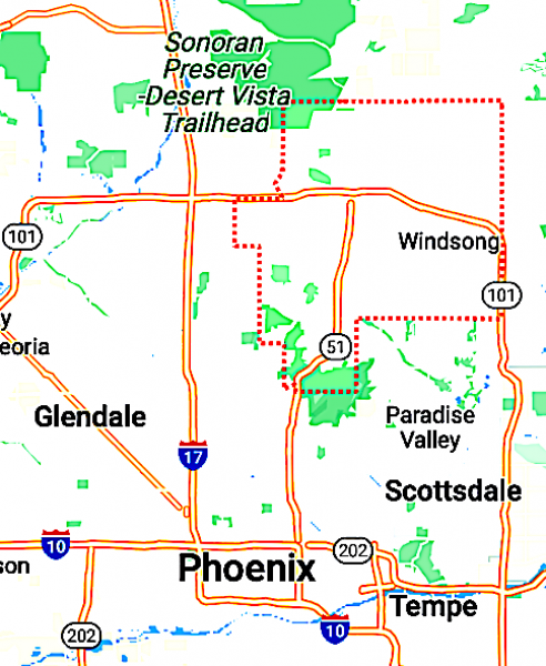 Paradise Valley (dotted outline) Google Maps