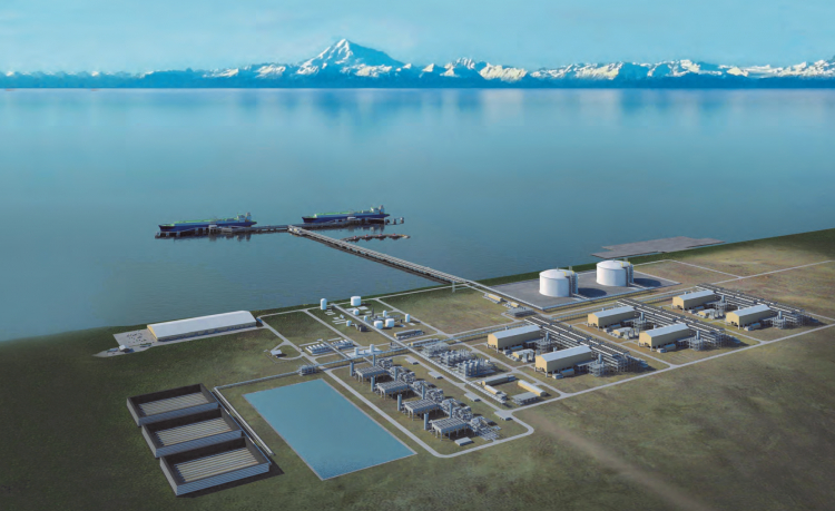 Artist's rendering of the proposed LNG terminus in Alaska's Nikiski area. Glenfarne
